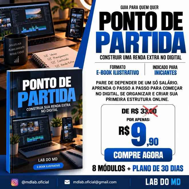 Capa oficial do e-book Ponto de Partida, LAB DO MD, com valor de R$ 9,90 e plano de 30 dias